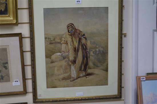 H. Donatt, watercolour, Arab shepherd, 57 x 45cm.